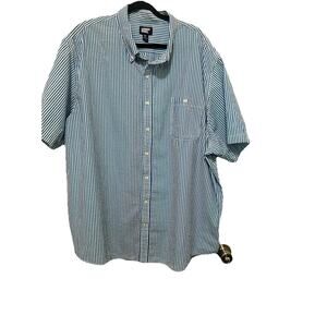 LANDS END Mens 4XL SEERSUCKER Shirt Preppy Blue White striped Traditional Fit EU